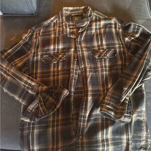 Bass Men's Casual Button Down Shirt - Black and Brown Plaid
